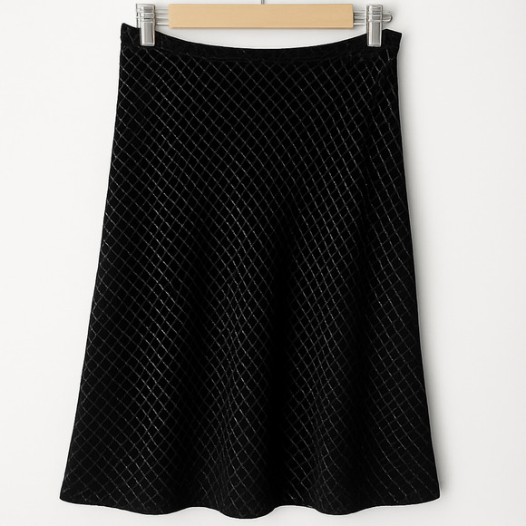 Ann Taylor Petite‎ Black Burnout Velvet Skirt Diamond Silk Metallic Party 10P - Picture 1 of 10
